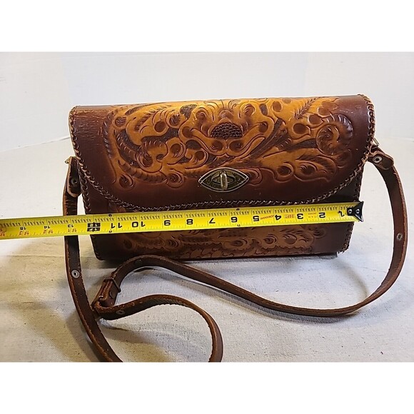 Vintage Cliftons Hand Tooled Leather Shoulder/Handbag Adjustable READ - Picture 2 of 9